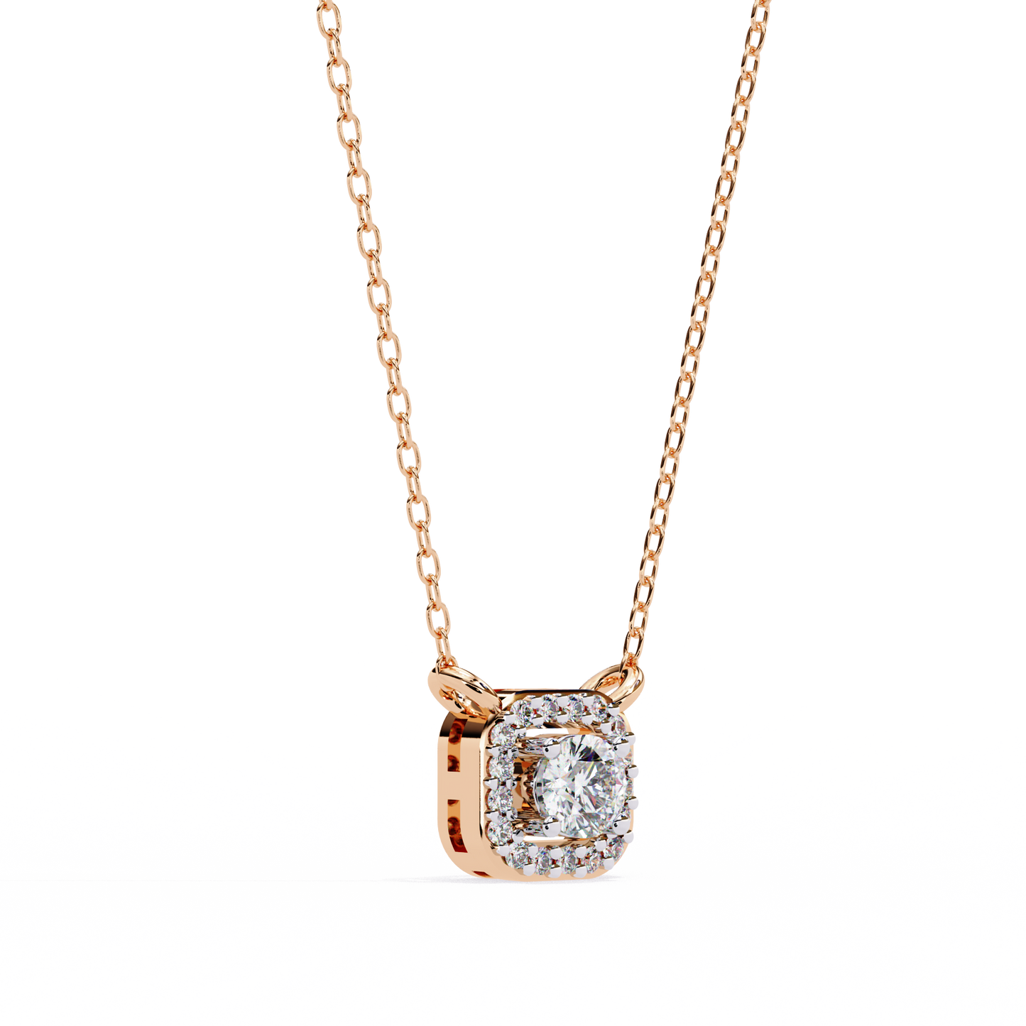 0.36 CTW Round Cut Lab Grown Diamond Halo Rose Gold Pendant