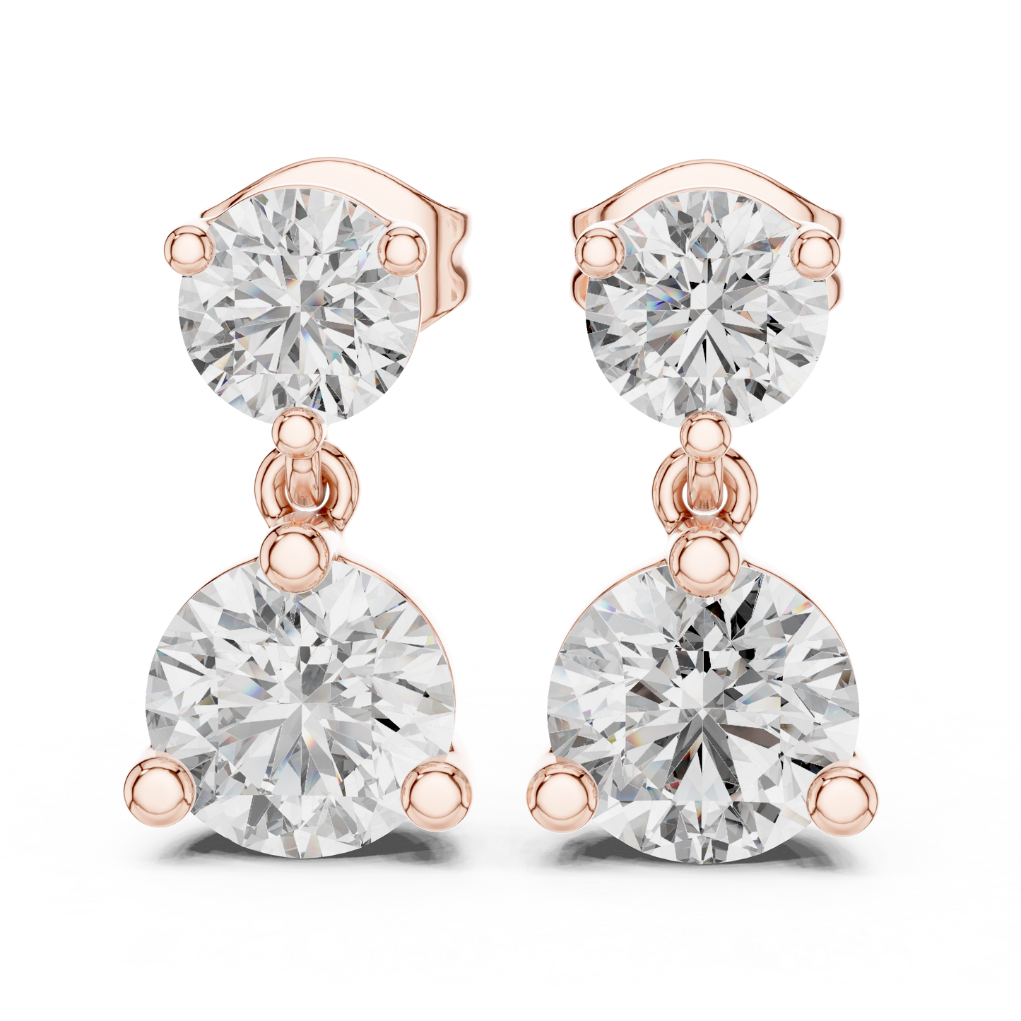 Round Lab Grown Diamond Two Stone Drop Earrings