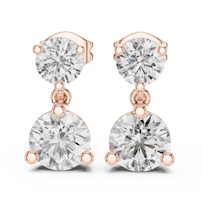 Round Lab Grown Diamond Two Stone Drop Earrings