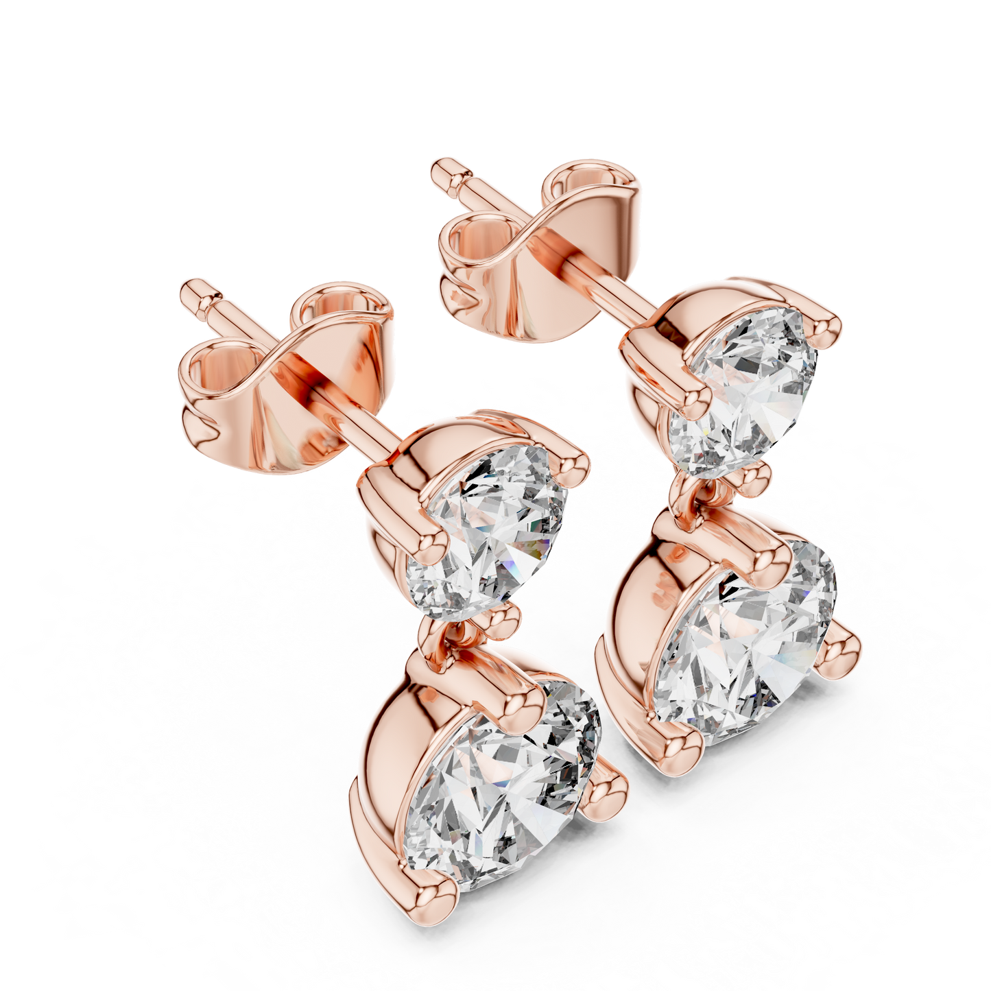Round Lab Grown Diamond Two Stone Drop Earrings