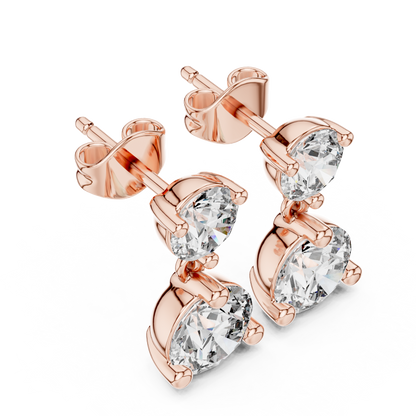 Round Lab Grown Diamond Two Stone Drop Earrings