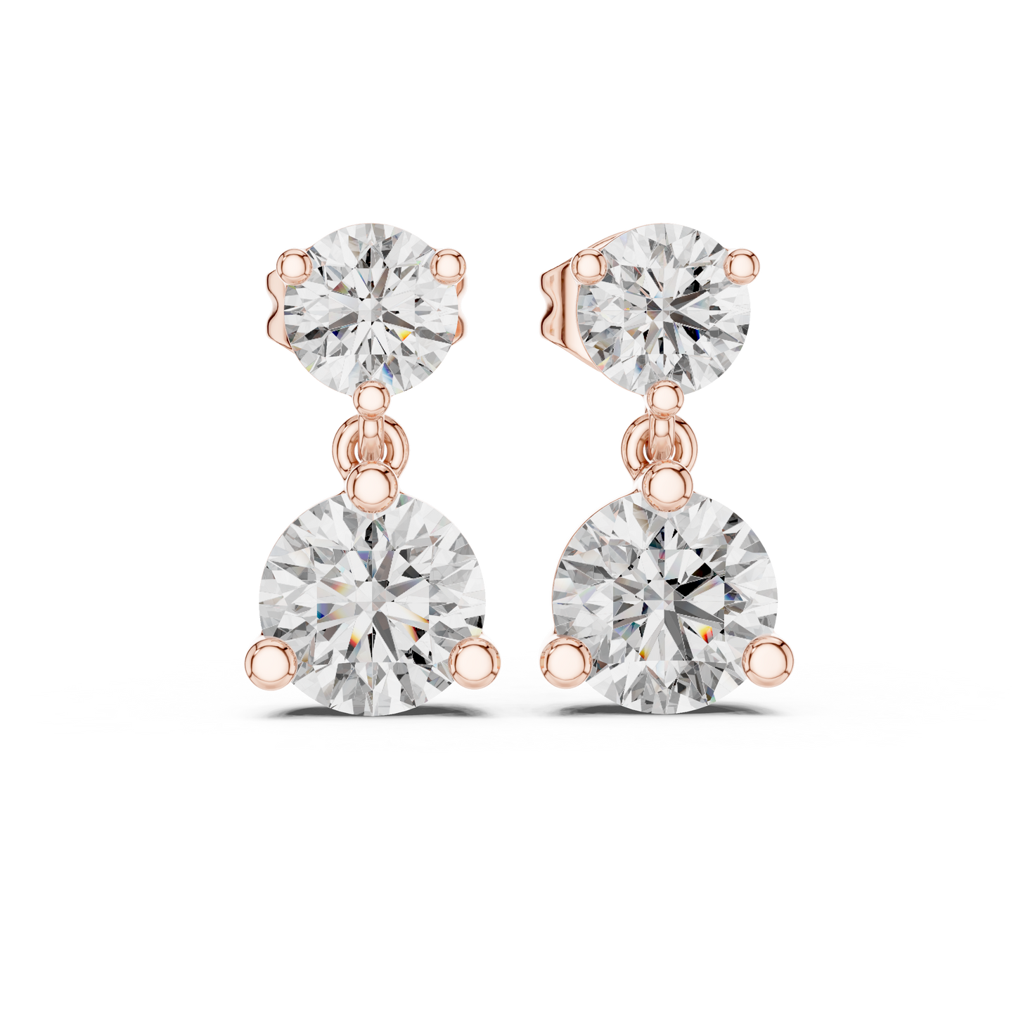 Round Lab Grown Diamond Two Stone Drop Earrings