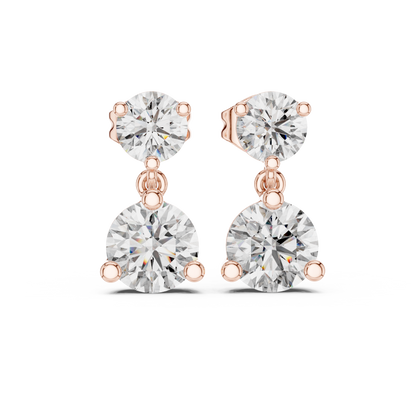 Round Lab Grown Diamond Two Stone Drop Earrings