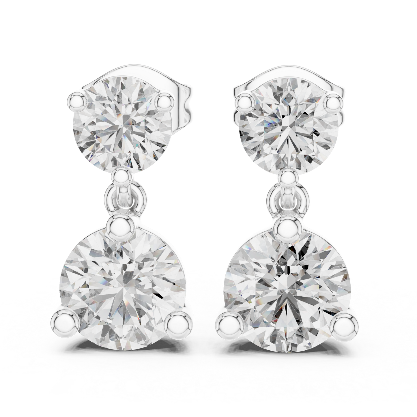 Round Lab Grown Diamond Two Stone Drop Earrings
