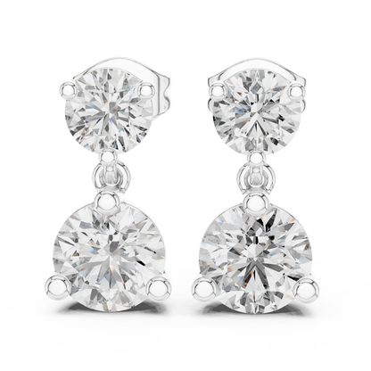Round Lab Grown Diamond Two Stone Drop Earrings
