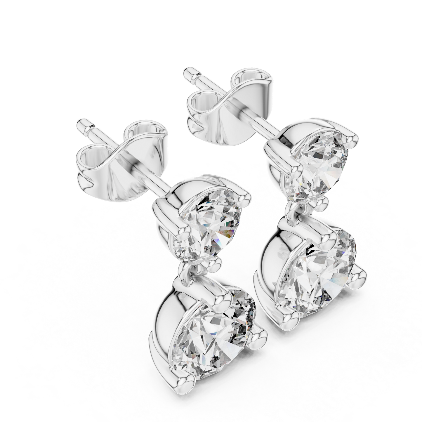Round Lab Grown Diamond Two Stone Drop Earrings
