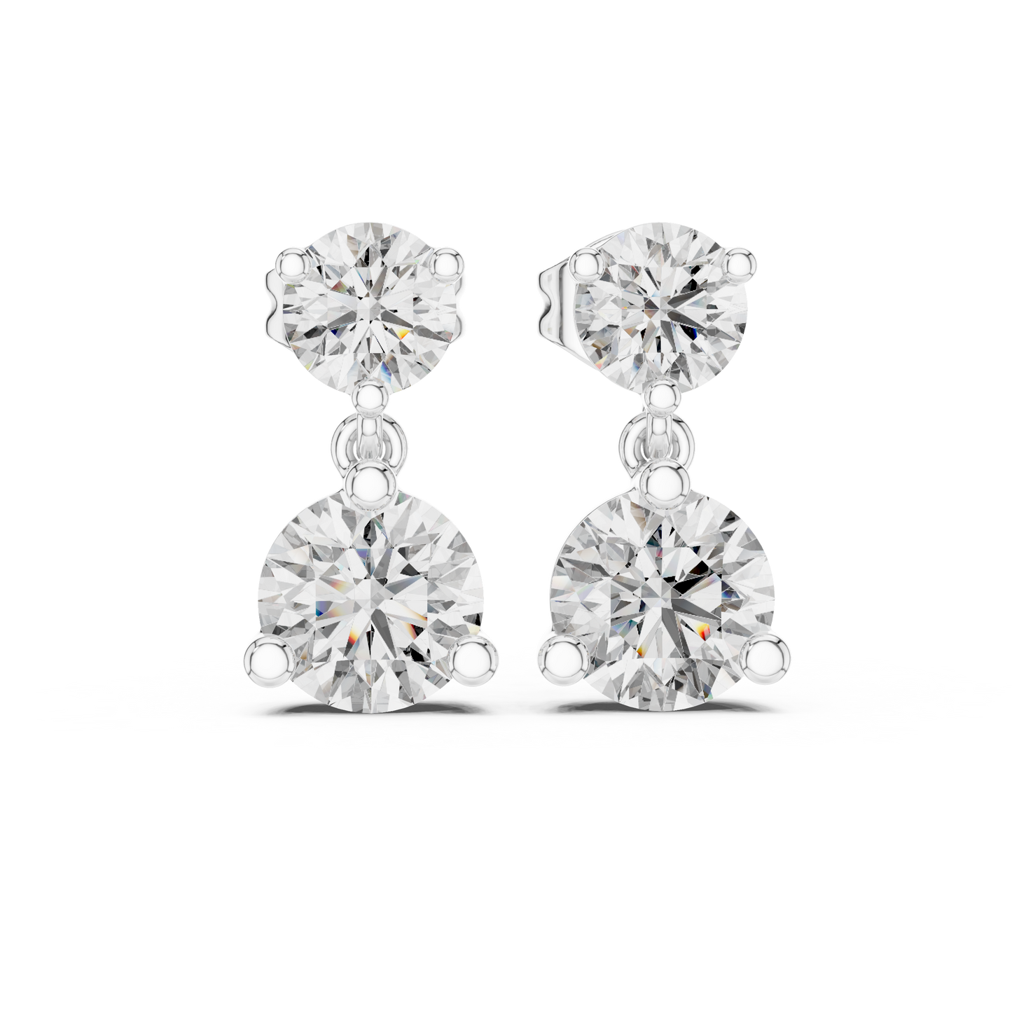 Round Lab Grown Diamond Two Stone Drop Earrings