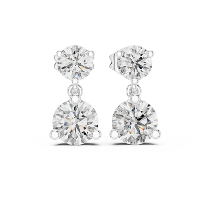 Round Lab Grown Diamond Two Stone Drop Earrings
