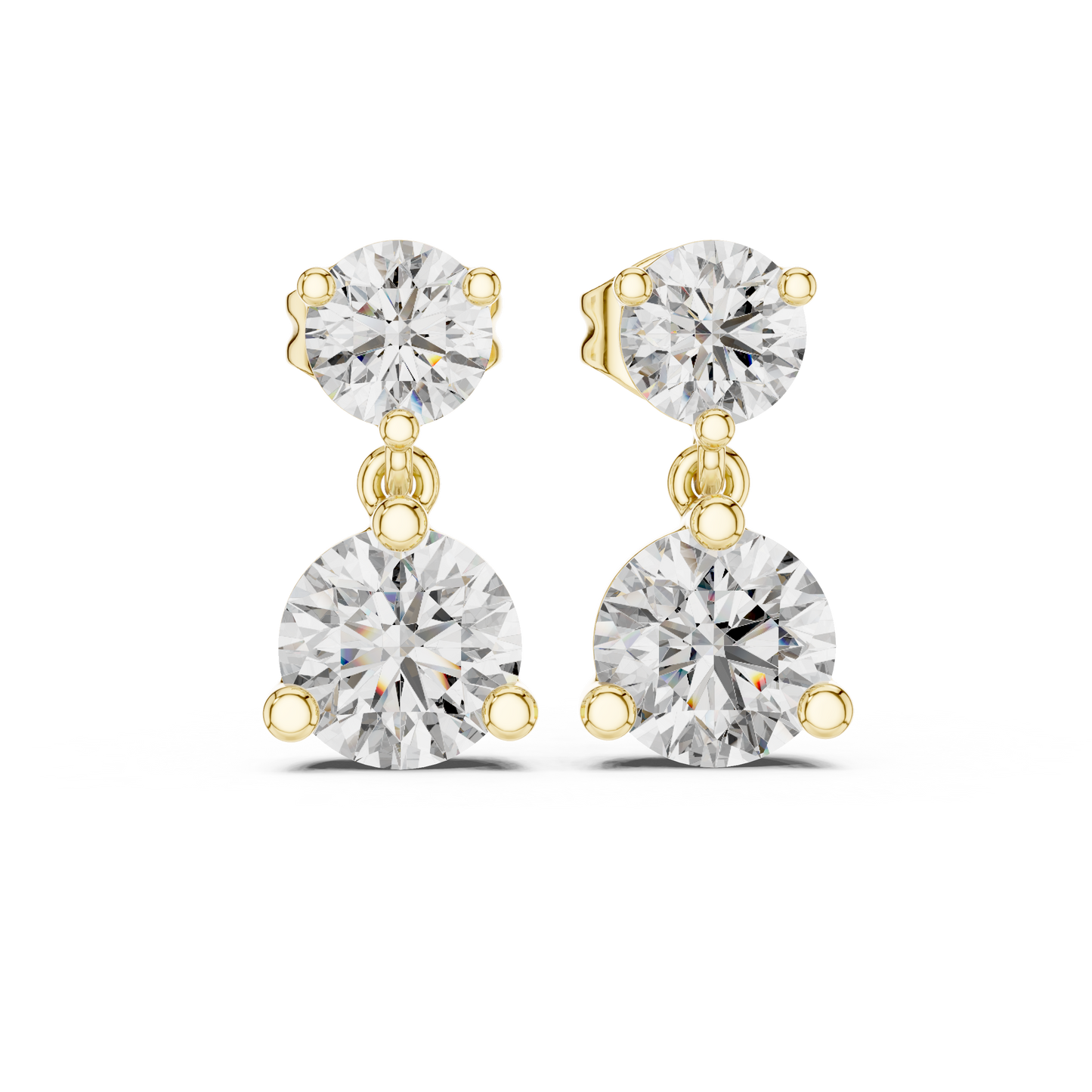 Round Lab Grown Diamond Two Stone Drop Earrings