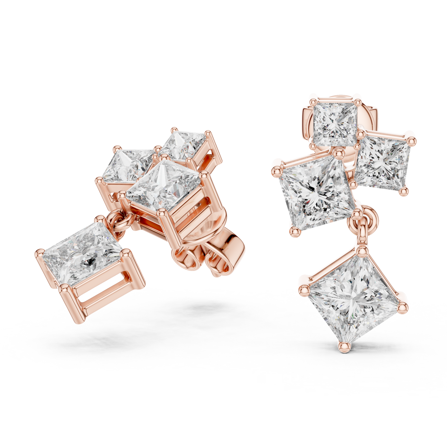 Lab Grown Diamond Princess Cut Cluster Drop Earrings in White Gold