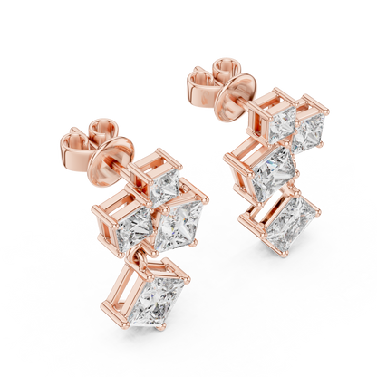 Lab Grown Diamond Princess Cut Cluster Drop Earrings in White Gold