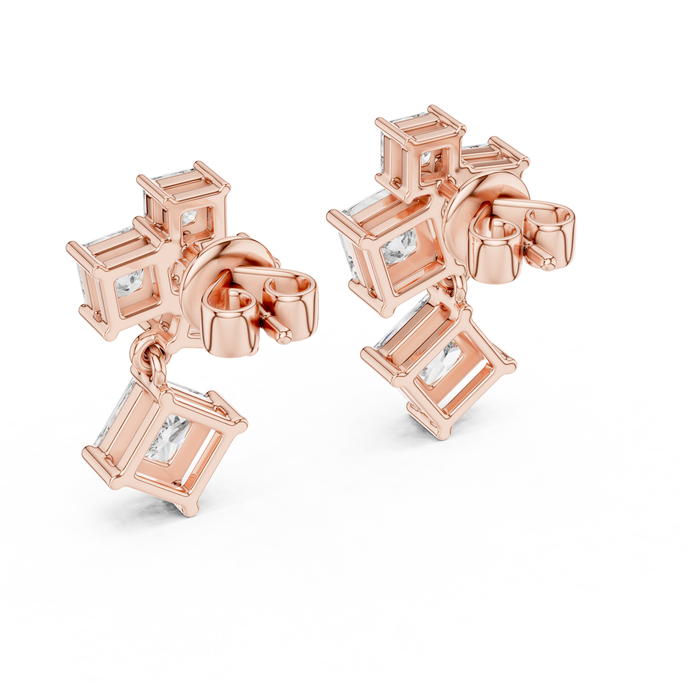 Lab Grown Diamond Princess Cut Cluster Drop Earrings in White Gold