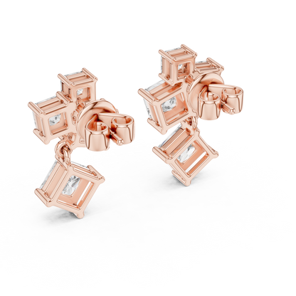 Lab Grown Diamond Princess Cut Cluster Drop Earrings in White Gold