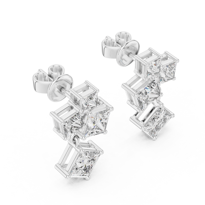 Lab Grown Diamond Princess Cut Cluster Drop Earrings in White Gold