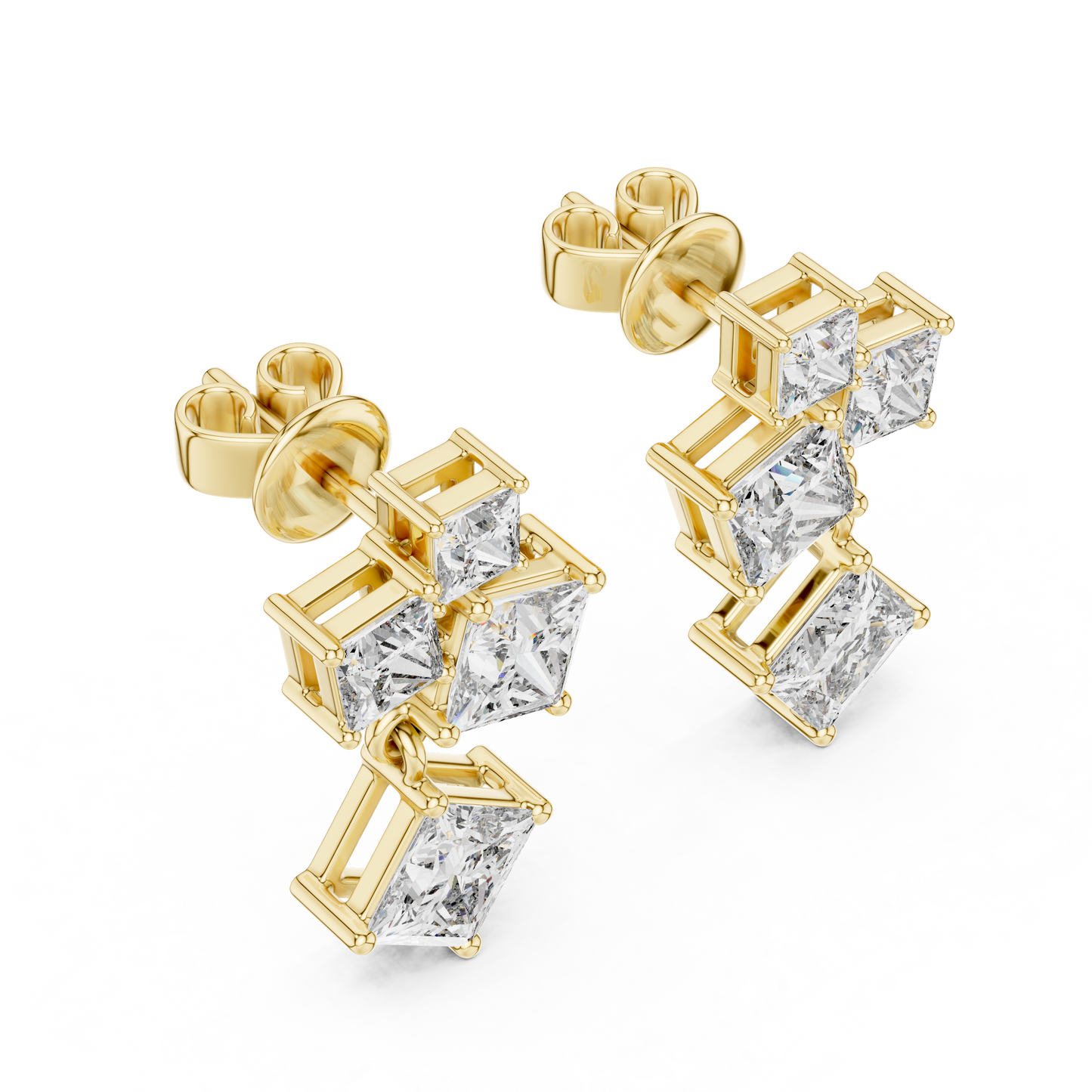 Lab Grown Diamond Princess Cut Cluster Drop Earrings in White Gold