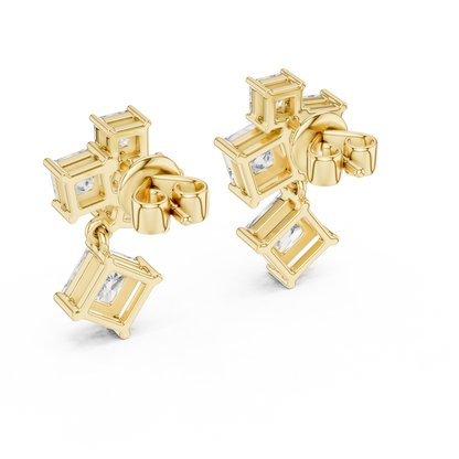 Lab Grown Diamond Princess Cut Cluster Drop Earrings in White Gold
