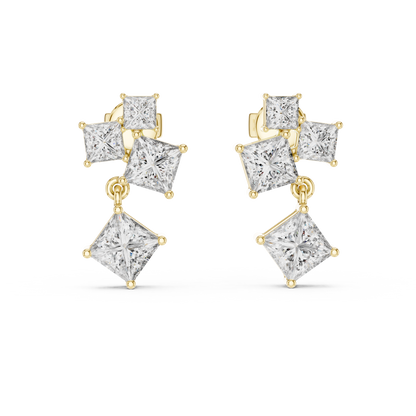 Lab Grown Diamond Princess Cut Cluster Drop Earrings in White Gold