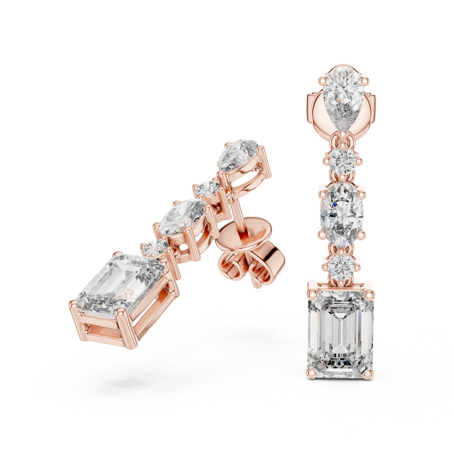 Modern Mixed Shape Lab Grown Diamond Linear Dangle Earrings