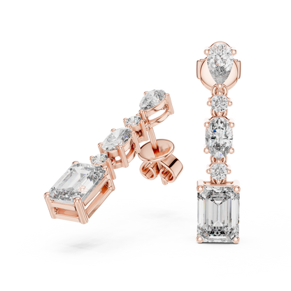 Modern Mixed Shape Lab Grown Diamond Linear Dangle Earrings