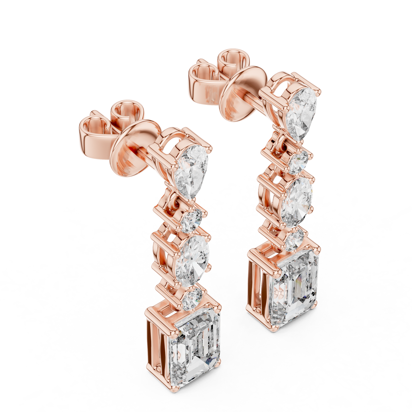 Modern Mixed Shape Lab Grown Diamond Linear Dangle Earrings