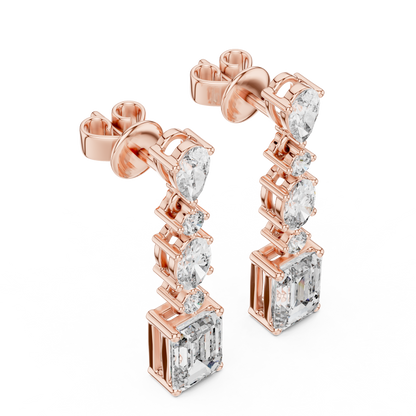 Modern Mixed Shape Lab Grown Diamond Linear Dangle Earrings
