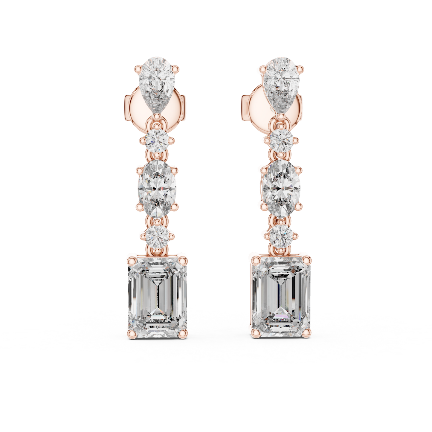 Modern Mixed Shape Lab Grown Diamond Linear Dangle Earrings