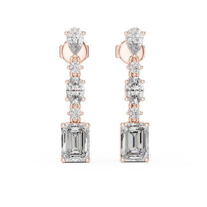 Modern Mixed Shape Lab Grown Diamond Linear Dangle Earrings