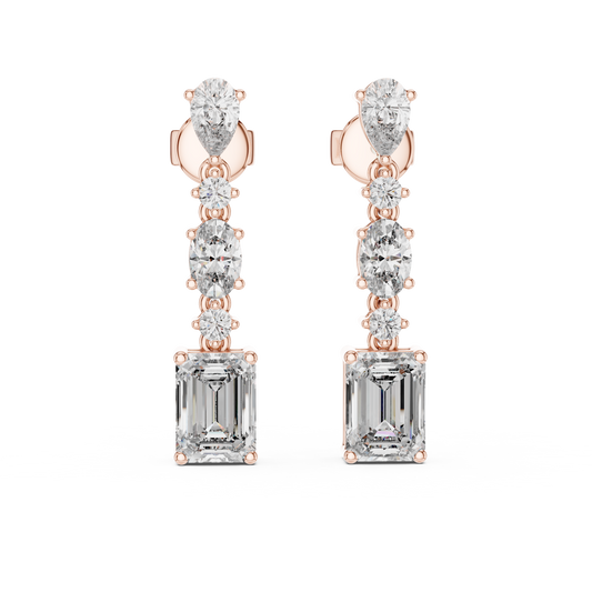 Modern Mixed Shape Lab Grown Diamond Linear Dangle Earrings