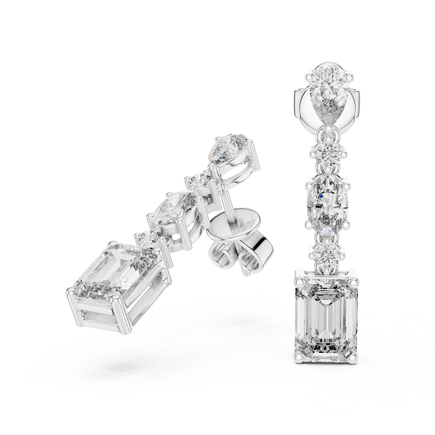 Modern Mixed Shape Lab Grown Diamond Linear Dangle Earrings