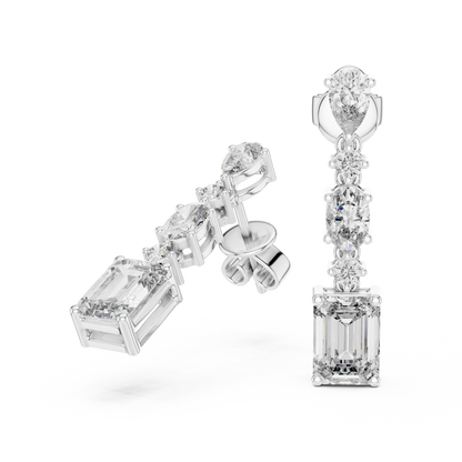 Modern Mixed Shape Lab Grown Diamond Linear Dangle Earrings
