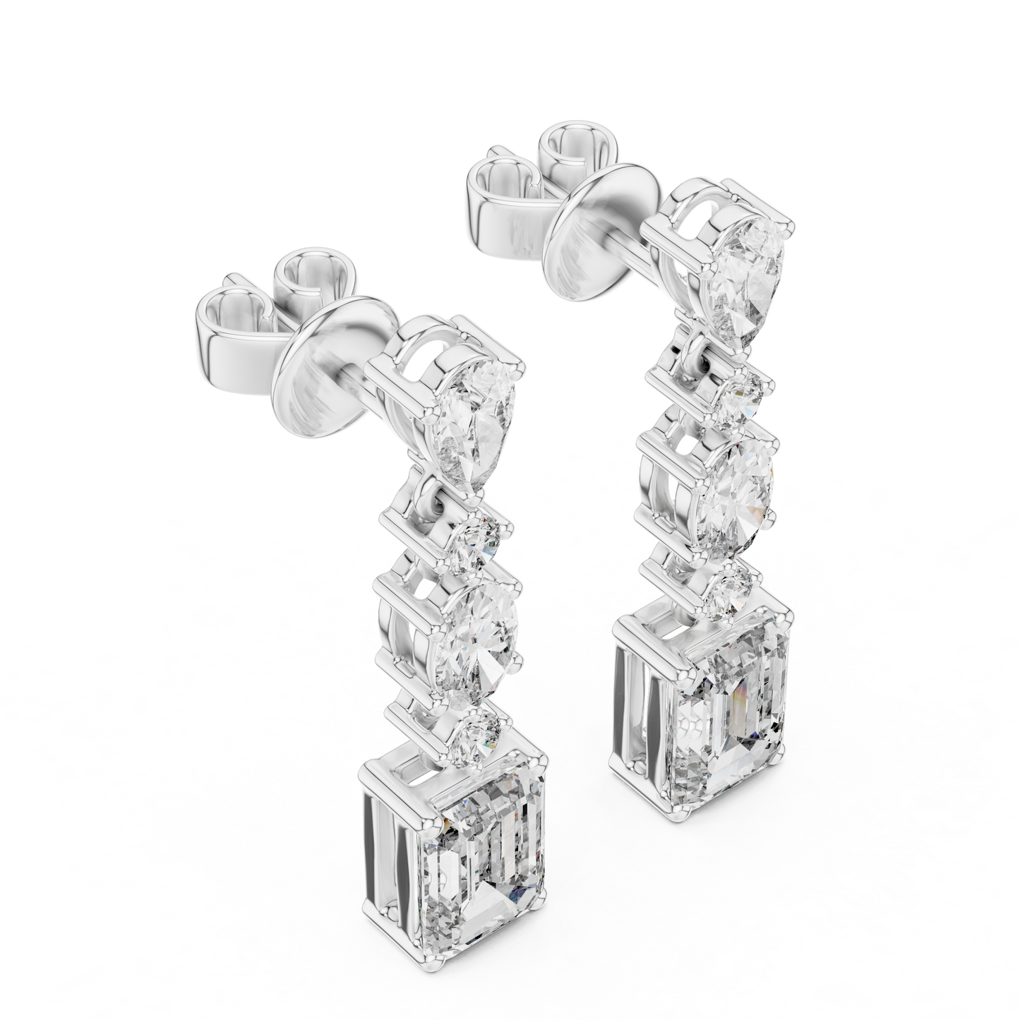 Modern Mixed Shape Lab Grown Diamond Linear Dangle Earrings