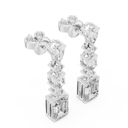 Modern Mixed Shape Lab Grown Diamond Linear Dangle Earrings