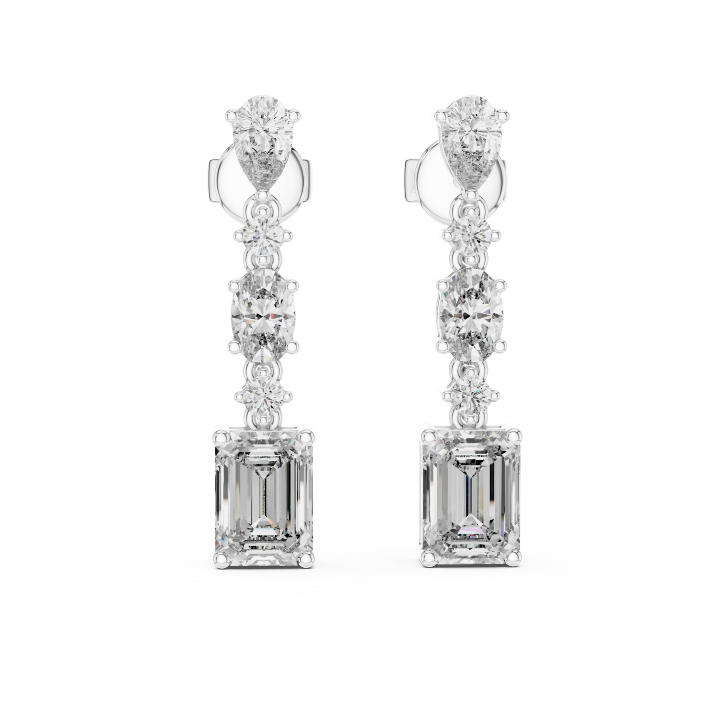 Modern Mixed Shape Lab Grown Diamond Linear Dangle Earrings