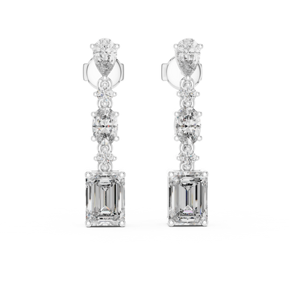 Modern Mixed Shape Lab Grown Diamond Linear Dangle Earrings