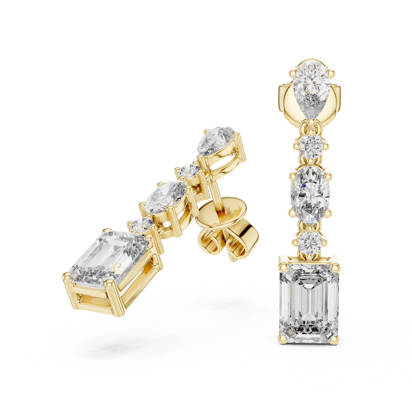 Modern Mixed Shape Lab Grown Diamond Linear Dangle Earrings