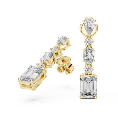 Modern Mixed Shape Lab Grown Diamond Linear Dangle Earrings