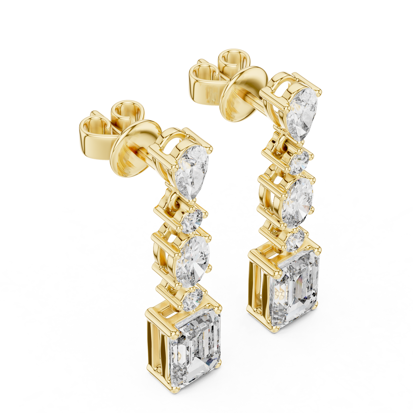 Modern Mixed Shape Lab Grown Diamond Linear Dangle Earrings
