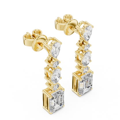 Modern Mixed Shape Lab Grown Diamond Linear Dangle Earrings