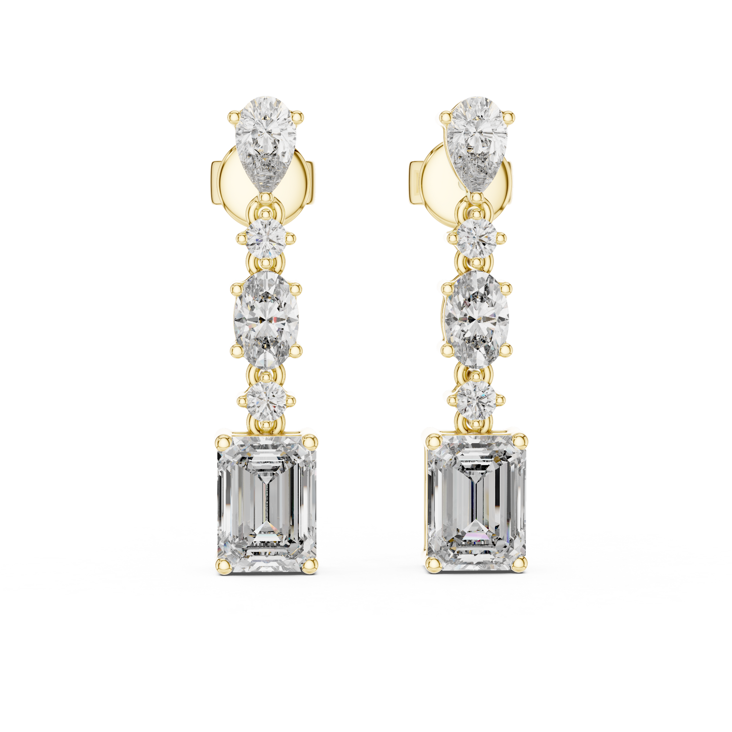 Modern Mixed Shape Lab Grown Diamond Linear Dangle Earrings