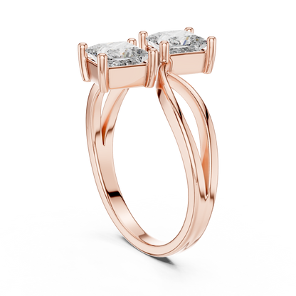 Princess Cut Two Stone Infinity Bypass Set Engagement Ring