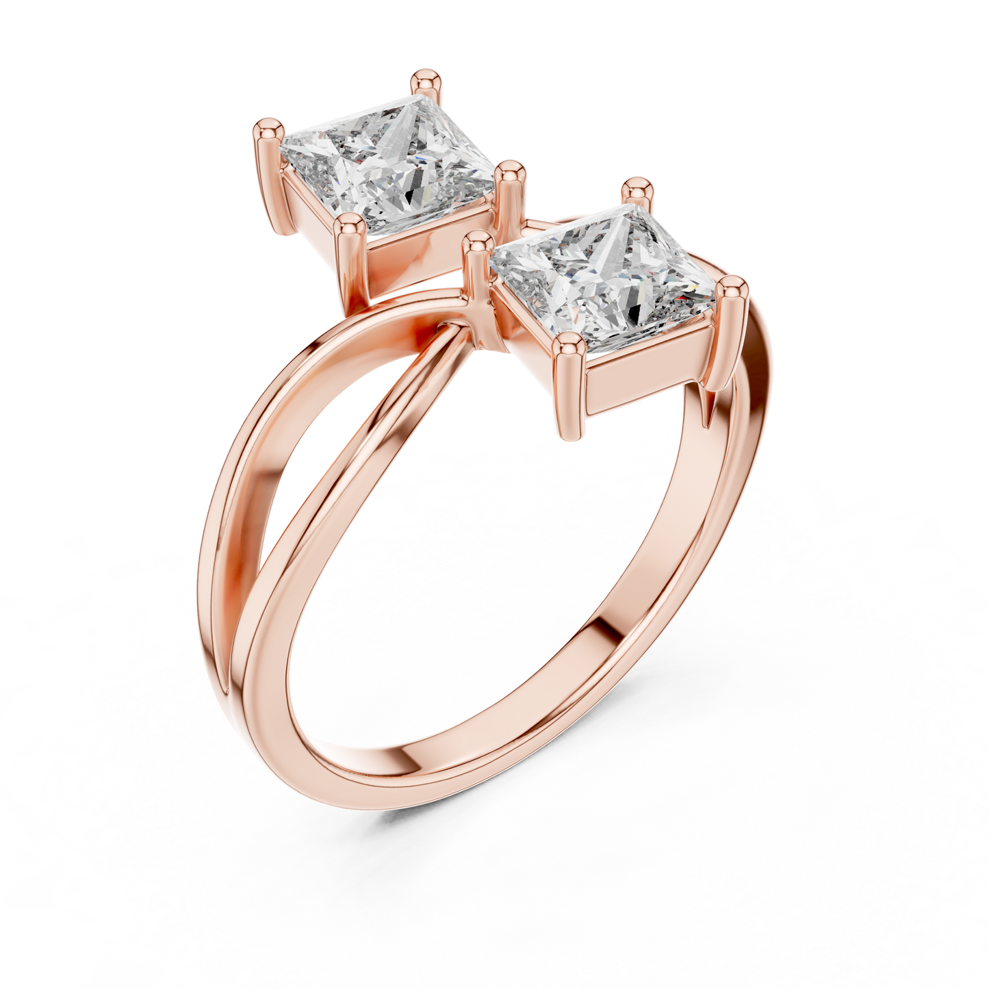 Princess Cut Two Stone Infinity Bypass Set Engagement Ring