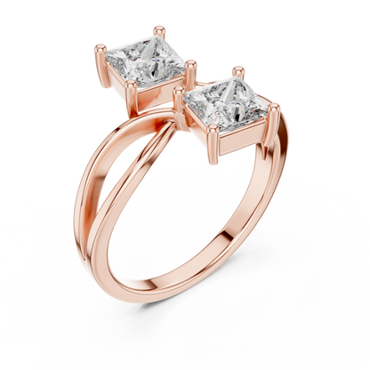 Princess Cut Two Stone Infinity Bypass Set Engagement Ring