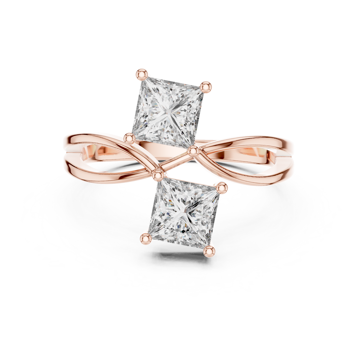 Princess Cut Two Stone Infinity Bypass Set Engagement Ring