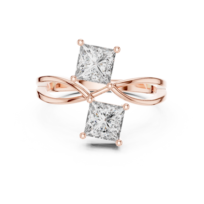 Princess Cut Two Stone Infinity Bypass Set Engagement Ring