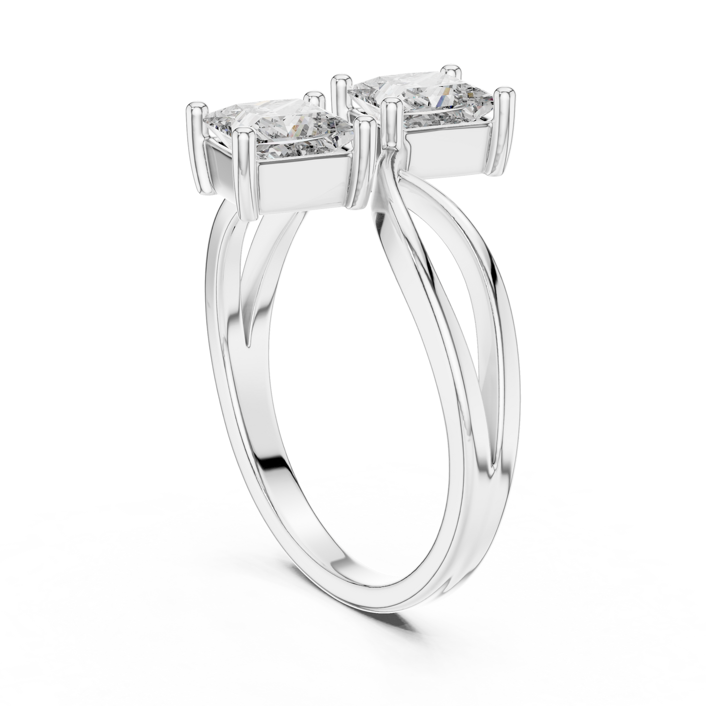 Princess Cut Two Stone Infinity Bypass Set Engagement Ring