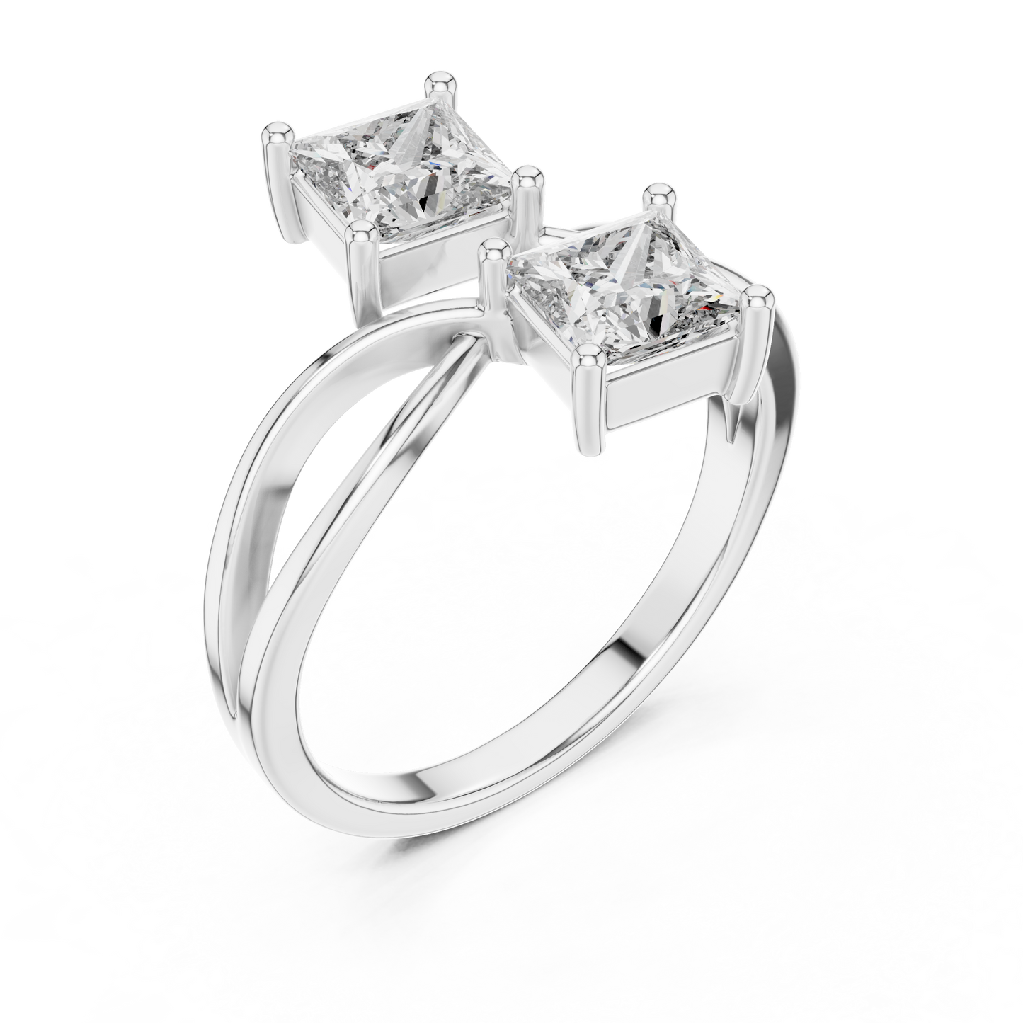 Princess Cut Two Stone Infinity Bypass Set Engagement Ring
