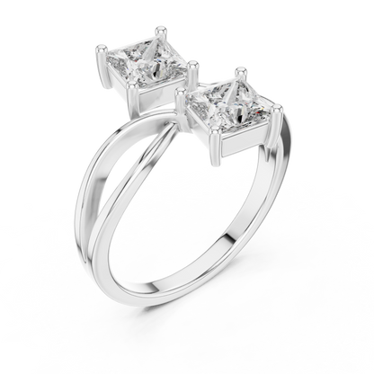 Princess Cut Two Stone Infinity Bypass Set Engagement Ring