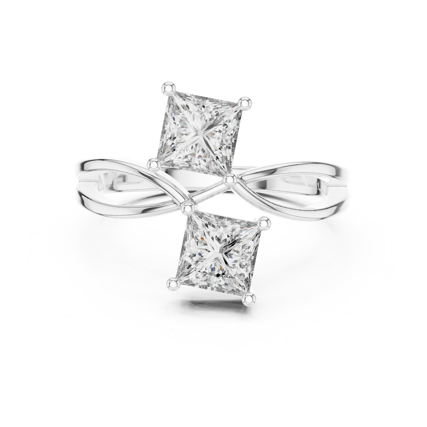 Princess Cut Two Stone Infinity Bypass Set Engagement Ring