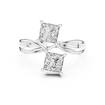 Princess Cut Two Stone Infinity Bypass Set Engagement Ring