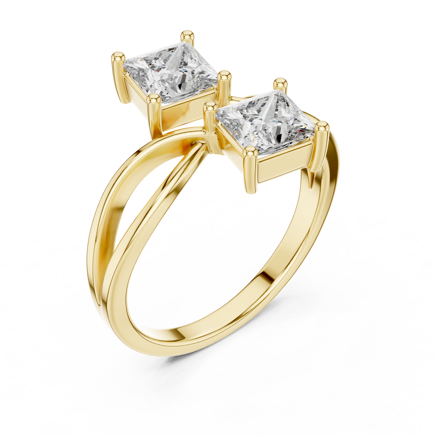 Princess Cut Two Stone Infinity Bypass Set Engagement Ring